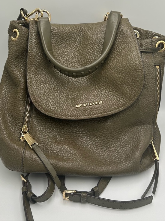 Michael Kors Handbags - Michael Kors Olive Green Peddled Leather Viv Large Backpack Purse Bag